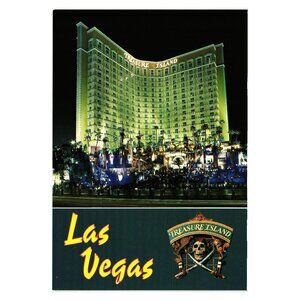 Las Vegas Treasure Island Vintage Postcard Evening Exterior Hotel Casino Gamble